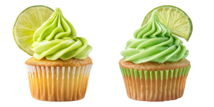 Key lime cupcake isolated on transparent background,