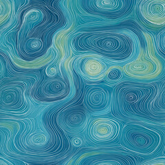 Teal seamless pattern with concentric circles and swirls