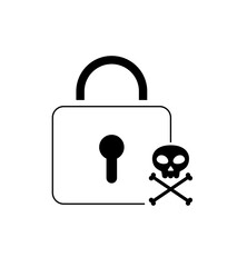 Illustration featuring a lock with a skull and crossbones, representing cybersecurity threats, data breaches, and malware. Ideal for topics on hacking, security risks, and online threats.