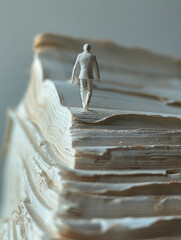 Obraz premium A tiny businessman standing on top of a stack of paperwork.