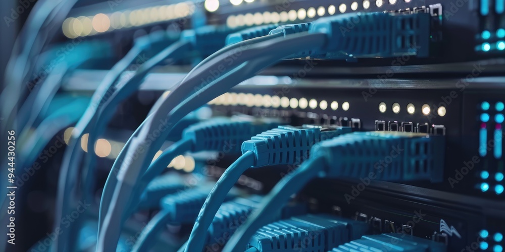 Poster cables connected to servers in a data center network hub