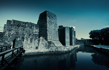 Frightening view of the Smederevo fortress in Serbia. Dramatic duotone image