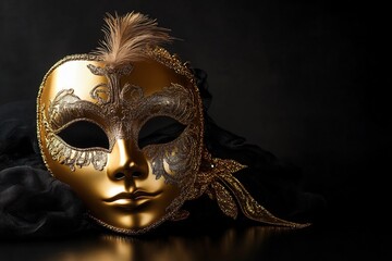 gold mask and an elegant Venetian carnival mask on a black background