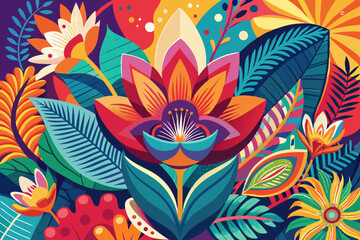 A bold image filled with vibrant floral patterns and abstract forms, creating a lively and visually engaging composition that highlights creativity and artistic expression
