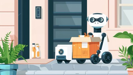 Robot delivering groceries to a home, highlighting the ease and efficiency of automated delivery services