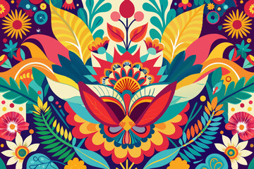 A bold image filled with vibrant floral patterns and abstract forms, creating a lively and visually engaging composition that highlights creativity and artistic expression
