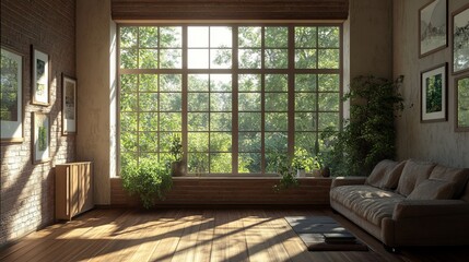 a room with windows and a couch