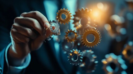 Making business work with gears spinning businessman.