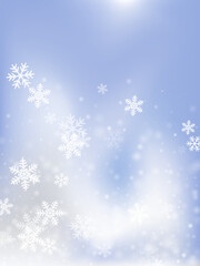 Magic heavy snowflakes illustration. Winter dust crystallic elements. Snowfall sky white blue pattern. Soft snowflakes february vector. Snow hurricane landscape.
