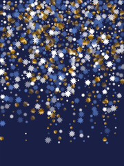 Seasonal Christmas star vector ornament illustration. Gold blue white sparkle decoration. Poster stardust background. Christmas star symbol confetti. Award beautiful print.