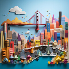 Fototapeta premium Coastal city-inspired paper art scene
