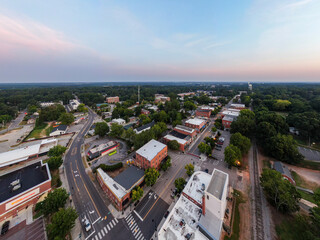 Daytime Drone Images of Downtown Wake Forest North Carolina on a Sunny Day, Featuring the Historic...