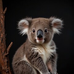 Fototapeta premium Cute Koala Bear Marsupial wildlife Animal black background