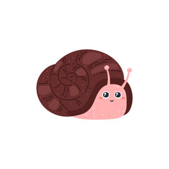 Illustration of a cute pink snail with a brown shell for children's design.