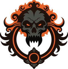 Fototapeta premium Illustration of a dark door knocker with an intimidating face symbolizing a haunted or gothic theme