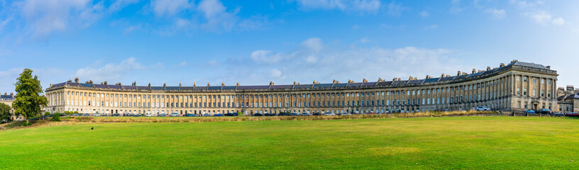 Royal Crescent panoramic view in Bath, Somerset. England