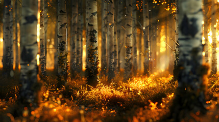 A forest where 2D shadows blend into 3D tree trunks, captured with a bokeh effect to emphasize the transition.