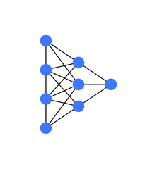 Blue neural network diagram on a white background, symbolizing connections, AI, and machine learning. Useful for technology, data science, and educational illustrations.