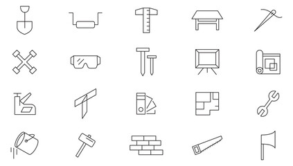 Tools line icon collection. Repair, screwdriver, wrench, Hammer, building tools, instrument, setup, and setting icon set. UI outline icon pack