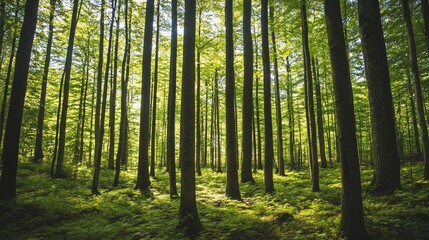 A lush green forest filled with lots of trees