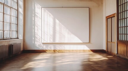 a white board on a wooden floor in a room