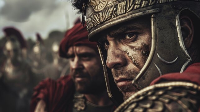 roman soldier with helmet in a war