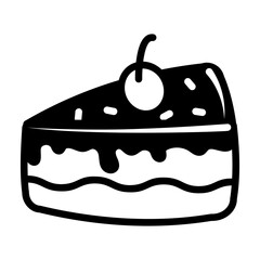 Glyph style icon of cake slice with cherry topping 