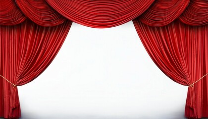  Theater red curtain design set with isolated white wall inside. Generated image