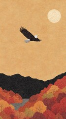 A majestic eagle soars above vibrant autumn landscapes, bathed in sunlight, symbolizing freedom and natural beauty.