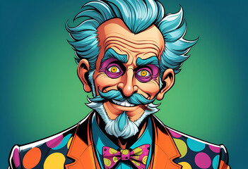 Colorful image of unique and quirky anthropomorphic character dressed in bright, colorful clothes, anthropomorphic quirk concept.