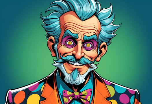 Colorful image of unique and quirky anthropomorphic character dressed in bright, colorful clothes, anthropomorphic quirk concept.