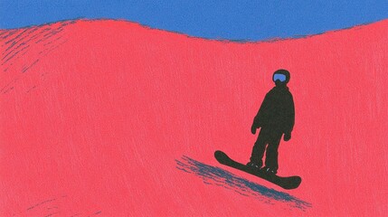 Naklejka premium A silhouette of a snowboarder gliding confidently down a vibrant hill, showcasing dynamic movement against a colorful background.