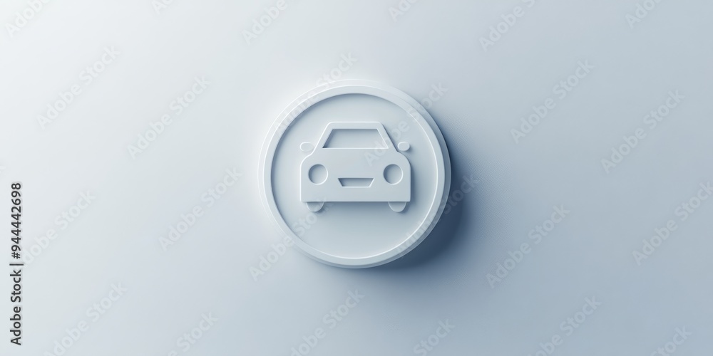 Poster a 3d single icon of a power button with an electric car outline representing the activation of eco-f