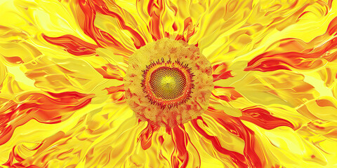 A vibrant yellow and red abstract pattern, resembling the boldness and passion of a sunflower in full bloom.