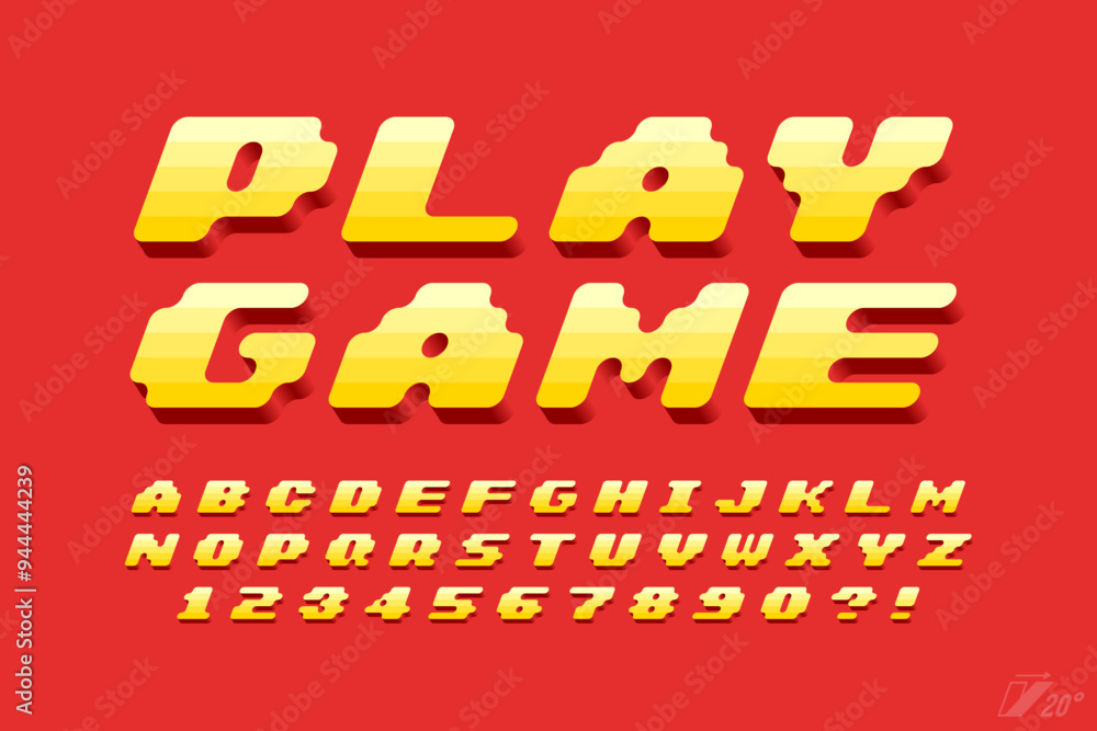 Poster pixel vector alphabet design, stylized like in 8-bit games. high contrast and sharp, retro-futuristi