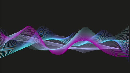 Undulate Pink blue lines with blend effect, twisted Ribbon banner. geometric background, soundwave vector curve , data science illustration. Isolated Technology wave swirl on black background. eps png