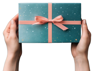 PNG  Gift box holding paper hand.