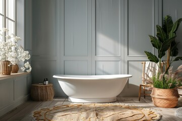 Mock up poster frame in modern interior bathroom