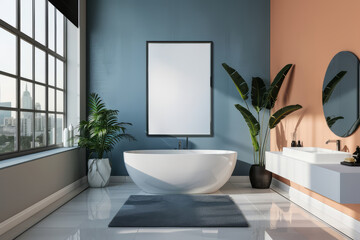 Mock up poster frame in modern interior bathroom