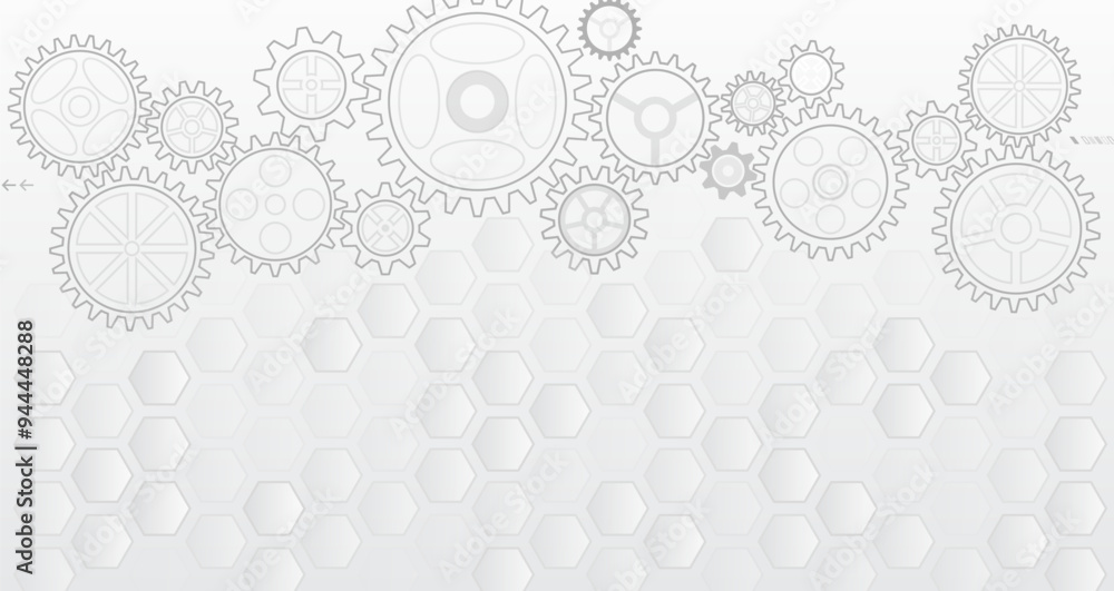 Poster the mechanism consisting of gears on a gray background for the presentation. cogwheel for science ex