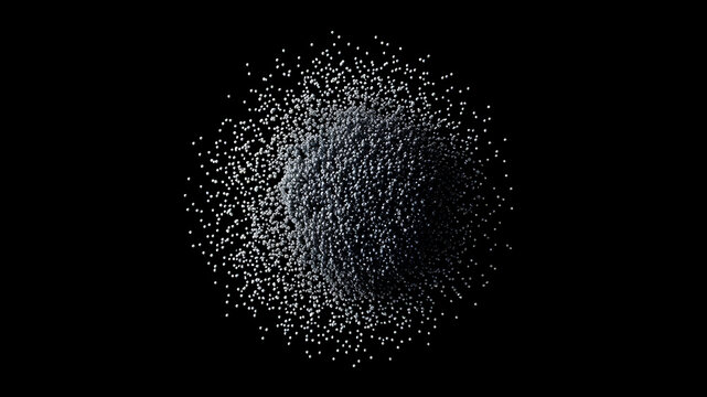 A cluster of digital particles forming a 3D scatter plot against a black background