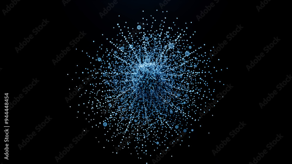 Poster a cluster of digital particles forming a 3d scatter plot against a black background