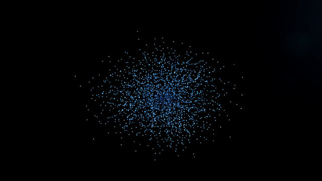 A cluster of digital particles forming a 3D scatter plot against a black background