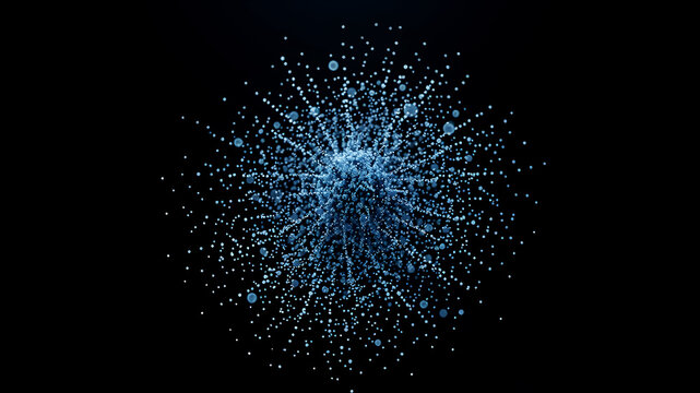 A cluster of digital particles forming a 3D scatter plot against a black background