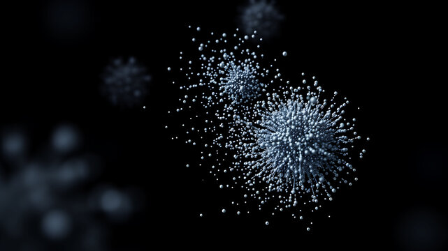 A cluster of digital particles forming a 3D scatter plot against a black background
