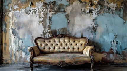 Old couch in a nostalgic setting. Classic backdrop.