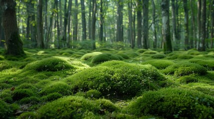 Fototapeta premium Lush moss and green grass in Aokigahara forest, Yamanashi, Japan