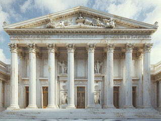 Obraz premium Classical Majestic Building with Grand Columns and Intricate Architectural Details in a Bright Landscape