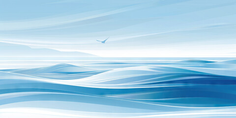A calming abstract design in shades of blue and white, reminiscent of a beachside retreat.