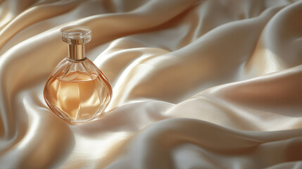 Blurred or Soft Focus: To keep the attention on the perfume bottle and fabric, the background might be softly blurred or have a gradient effect, fading into a complementary color.